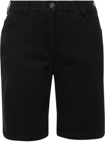 Ulla Popken - Dames - Jeansbermuda Mandy 5-pocket model comfortabele tailleband - Zwart - Maat 62