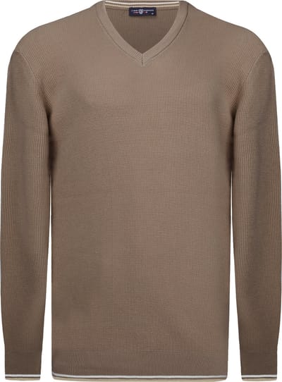 Jimmy Sanders V-Neck Sweater - V Trui - 100% Katoen Heren Bruin - 2Xl