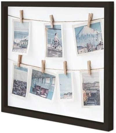 PromoHome Fotocollage Wanddecoratie met Houten Klemmen - Zwart Vierkant Design