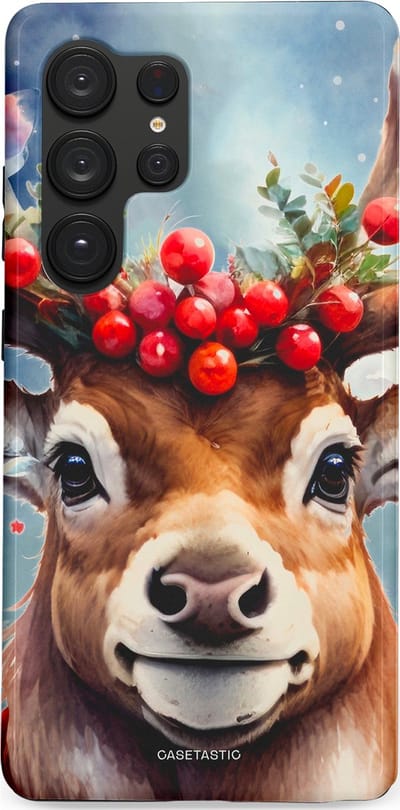 Casetastic hoesje geschikt voor Samsung Galaxy S25 Ultra - Dubbellaagse bescherming - Rudolph het Kerst Rendier - Fashion Case - Zilver Taupe Donkergrijs Perzik