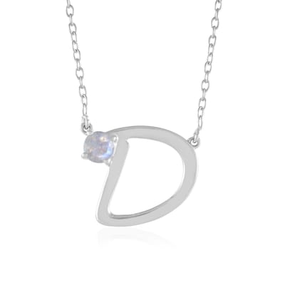 Cavill - Zilveren Halsketting 925 Sterling Zilver Geplatineerd met Regenboog Maansteen 0,4 ct - Elegant D-vorm & Minimalistisch Design - 40,64 cm