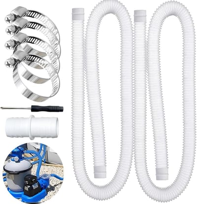 Zwembadslangen set - 2 Stuks - Universele Filter Slangen 32mm met Klemmen, Adapter en Schroevendraaier - Universele Reserve Slang voor Zwembadpomp & Filterpomp - Geschikt voor Intex 300 GPH、530 GPH - wit