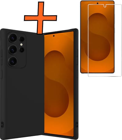 Hoes - Met Screenprotector - Geschikt voor Samsung Galaxy S25 Ultra - Sterk & Shockproof - Back Cover - Siliconen Case - Telefoon Hoes - Zwart