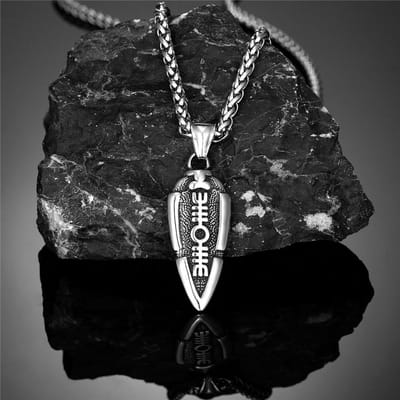 Collier lance d'Odin de la mythologie nordique pour homme, pendentif pointe de flèche Gungnir en acier inoxydable, rune viking, amulette Valknut, bijoux islandais 60CM black