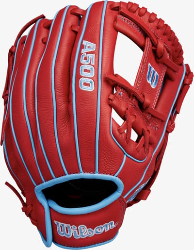 Wilson - Honkbalhandschoen - A500 - Jeugd - Rood - 1,5 inch - Voor Linkshandige Werper (LHT)