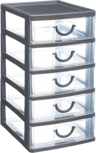 5Five Ladeblokje/bureau organizer 5x lades - grijs/transparant - L12 x B15 x H25 cm - kunststof