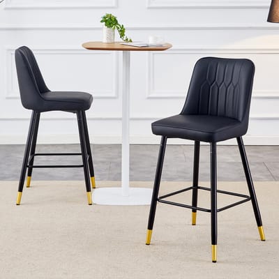 MODFU - Barstoelen Set Van 2 - Met Rugleuning En Voetensteun - Modern - Voor Bar Of Keukeneiland - Metaal En Imitatieleer - Zwart