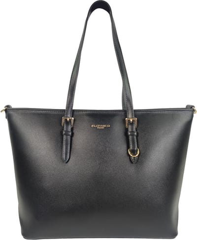 Flora&Co - Handtas - shopper - geschikt voor A4 - met extra lange riem - soft - zwart - Ideaal voor school- of werktas.