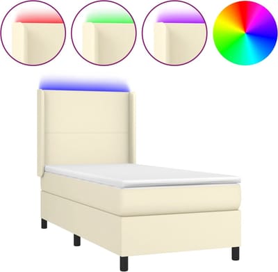 vidaXL - Boxspring - met - matras - en - LED - kunstleer - crèmekleurig - 80x200 - cm