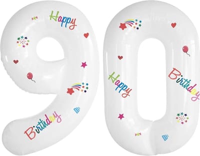 Folie Ballonnen Cijfers 90 Jaar Happy Birthday Verjaardag Versiering Cijferballon Folieballon Cijfer Ballonnen Wit 70 Cm