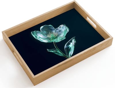 Dienblad hout 40x30 cm - Schootdienblad - Bladeren - Bloem - Glazen - Donkerblauw - Borrelplank rechthoek - Plateau dienbladen