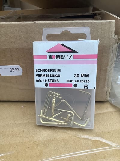 Schroefduim. 30mm. Lang. 10 stuks. Vermessingt. Ophanghaak. Homefix. stuks.
