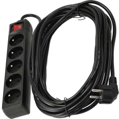 Verlengkabel met Schakelaar - 10m - 5x 230V Stopcontacten - IP20 - Zwart