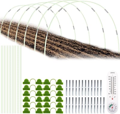 Planttunnel met 30 Fiberglas Stokken, 25 Verbindingstubes, 12 Klemmen en Thermometer voor Groenten en Bloemen, Ideaal voor Tuinieren en Kweekbedden