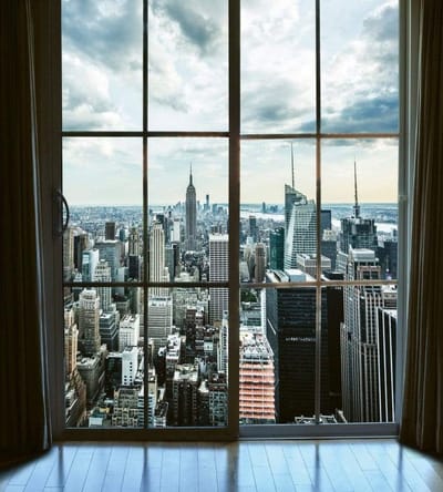 Fotobehang - Manhattan Window View 225x250cm - Vliesbehang