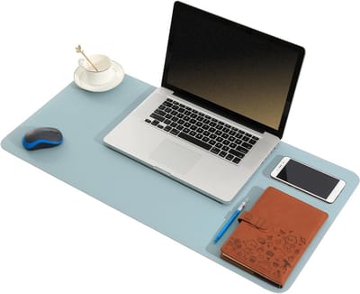 Grote, Dubbelzijdige Leren Laptop Pad voor Kantoor en Thuis, Waterdicht en Ultra-dun, Ideaal als Bureau Mat en Muismat (Blauw & Grijs, 90x43 cm)