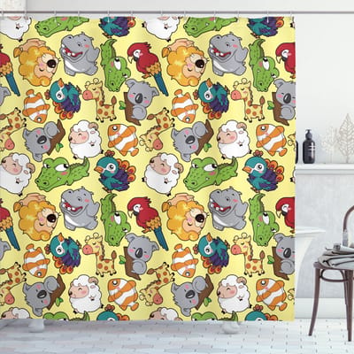New Bed, Cartoon Nijlpaard Giraffe Koala, Douchegordijn Badkamer Decor Set met Haakjes, 180 cm B 200 cm L