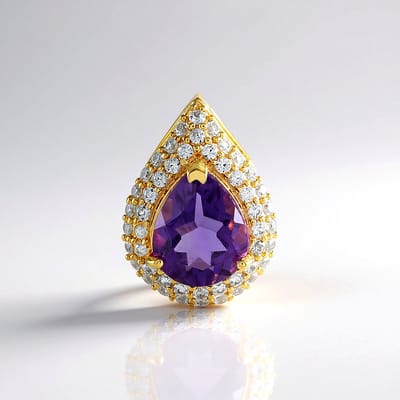 Cavill - Zilveren Hanger met Marokkaanse Peervormige Amethist 1,416 ct en Cambodjaanse Zirkonia 925 Sterling Zilver Verguld - Tijdloze Elegantie