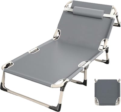 Opklapbed Volwassenen - Campingbed Gastenbed - Buiten Ontspannen - 4-voudig Verstelbaar - 190 x 75 cm - Grijs