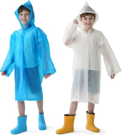 Famanu – Regenponcho voor kinderen, waterdichte regencape met capuchon en mouwen, school en outdoor, lichtgewicht, ademend, herbruikbaar