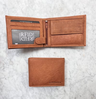 Lundholm billfold leren heren portemonnee hunter Bruin - RFID anti skim - Scandinavisch Design - Mannen cadeautjes tip | Bruin