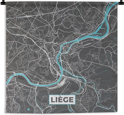Wandkleed - Wanddoek - Stadskaart – Grijs - Kaart – Luik – België – Plattegrond - 180x180 cm - Wandtapijt