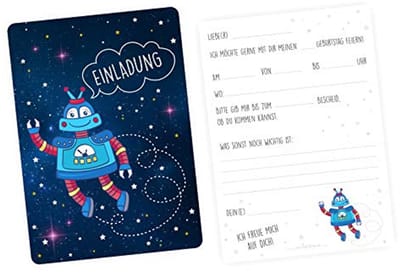 Uitnodigingskaarten Robot - 5 stuks met Zilverlak voor Kinderverjaardagsfeest