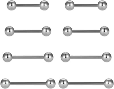 8 stuks tongstang tepelstaven 14G 12/14/16/18mm tongstaven piercing ring roestvrij staal tong piercing sieraden