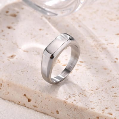 Vnox Gepersonaliseerde Naamring voor Mannen Vrouwen, Roestvrij Staal Zegelring, Geometrische Staaf Zware Koepel Bandring Coole Vingerringen 12