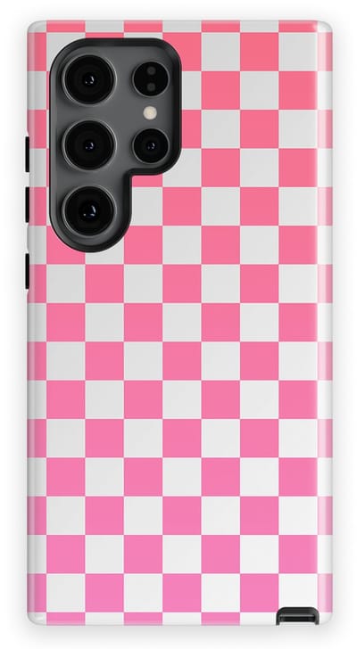 Design Hoesje Samsung Galaxy S24 Ultra | Geschikt Voor Mag | Tiny Squares Checkered Print | Backcover Samsung Galaxy S24 Ultra Pink Pop Grid