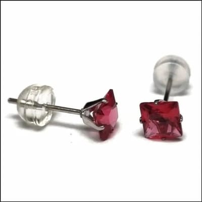 Aramat Jewels | Oorbellen | RVS Vierkante Zirkonia Oorbellen - Tijdloze Oorstekers | Zilverkleurig / Fuchsia Roze / 5mm | | | Staal | Kinderen, Volwassenen | Verkleurd niet