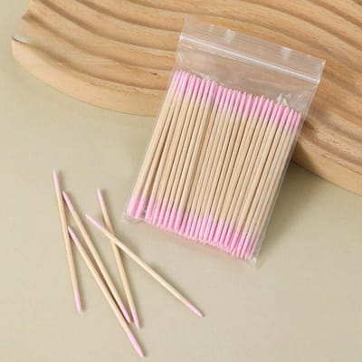 100 stuks/pak Dubbelzijdige Nagellak Remover Sticks, Kleine Dubbelzijdige Make-up Remover Tools voor Wenkbrauwen roze