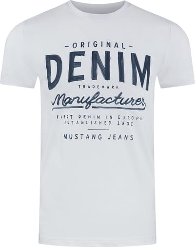 Mustang Heren T-Shirt Basic Print Tee regular fit Wit S Ronde Hals Volwassenen Opdruk Print Shirts