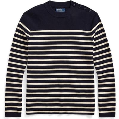 Polo Ralph Lauren Zomer 22 Lange Mouwen Gestreept Ronde Hals Gebreide Trui Heren trui Marineblauw MNPOSWE16820992 S white