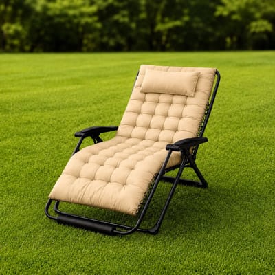 FlinQ XL Relax Tuinstoel Cloud Comfort Deluxe - Verstelbare Zero Gravity Relaxstoel - Extra breed - Extra dikke kussens - Hoofdkussen & Bekerhouder/Tafeltje - Ligstoel - Tuinmeubelen - Ideale Campingstoel - Ook voor Tuin of Balkon