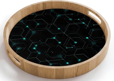 Dienblad rond 40x40 cm - Schootdienblad hout - Gaming - Netwerk - Blauw - Punten - Patroon - Borrelplank rechthoek - Plateau houten dienbladen