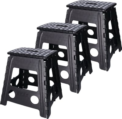 Benson Opvouwbaar krukje - Set van 3x stuks - zwart - 39 cm - kunststof - tot 120 kg - stoel/kruk