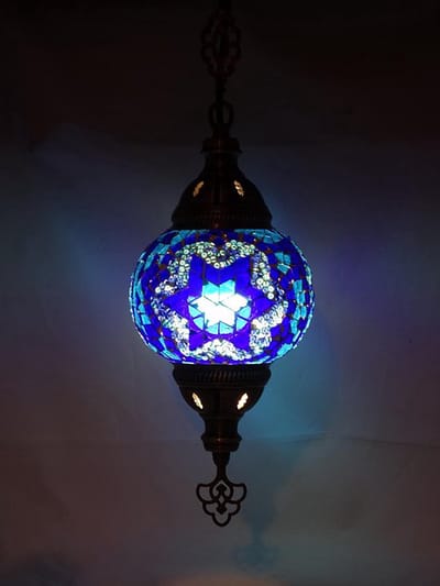 Oosterse lamp - hanglamp blauw - 1 stuk - handgemaakt mozaïek glas met E-14 fitting
