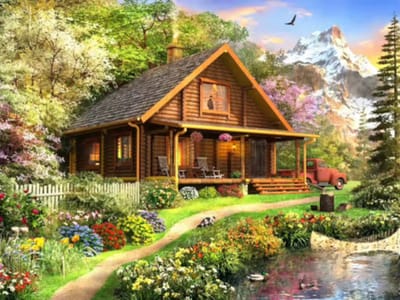 Diamond painting Landschap huis water 30x40cm vierkante steentjes