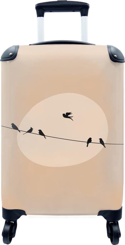 MuchoWow® Koffer - Pastel - Vogels - Beige - Past binnen 55x40x20 cm en 55x35x25 cm - Handbagage - Trolley - Cabin Size - Print