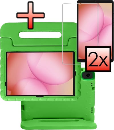 Hoes - Geschikt voor Samsung Galaxy Tab A11 Plus - Met 2x Screenprotector - Kinderhoes Shockproof Bumper - Kidsproof Case - Tablet Hoesje - Kinder Cover - Groen