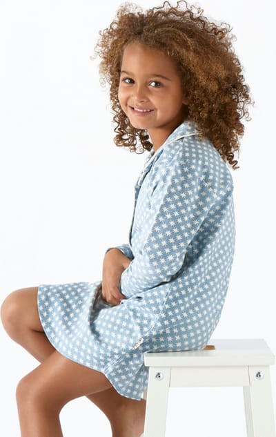 Little Label Pyjama Meisjes Maat 110-116/6Y - lichtblauw, wit - Twinkle - Nachthemd - Slaapshirt - Zachte BIO Katoen