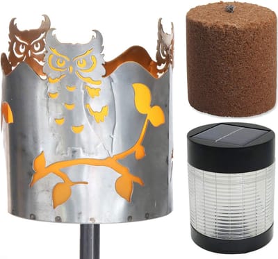 Tuinfakkel uil vuurschaal metaal met handvat brandstof solar lamp LED