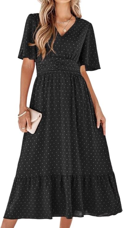 Elegante Zomerjurk Dames - Boho Maxi Jurk met Korte Mouwen en V-hals voor Strand en Vrije Tijd
