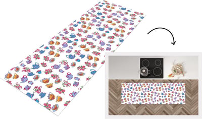 Keukenloper - Loper keuken - Patronen - Thee - Rozen - Theepot - 150x50 cm - Keukenloper vinyl