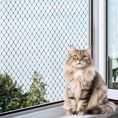Balkonnet voor Katten, 3 x 4 m, Veiligheidsnet voor Balkon en Raam, Inclusief Bevestigingskoord en Accessoires, Zwart Kattennet, Geen Boren, Voor Beveiliging van Balkon en Terras