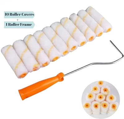 11-delige Verfroller Set – 4 inch Mini Verfrollers met 10 Vervangbare Overtrekken en Verfroller Frame, Wandverf Gereedschap, Muurverf Roller, Schilderbenodigdheden
