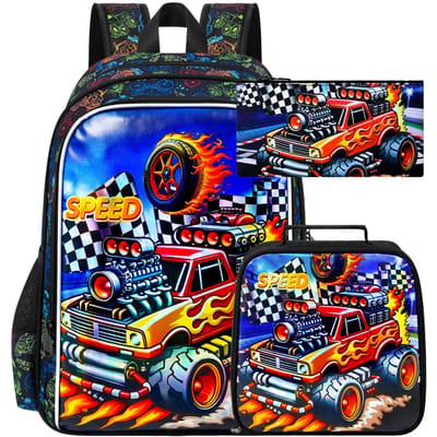 3 STUKS Tank Rugzak voor Kinderen, Waterbestendig Jongens Boekentas Set met Lunchbox, Coole Schooltas voor Basisschool Kleuters Peuters -