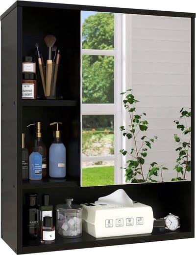 HEZIVO® Badkamer Spiegelkast - Badkamermeubel met Kast en Spiegel - Hangkast Wastafel - Zwart