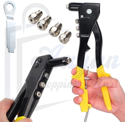 Hand Popnageltang met 4 Mondstukken – Blindklinktang voor Aluminium en Stalen Popnagels – popnageltang – werkplaats rivettang – 30074